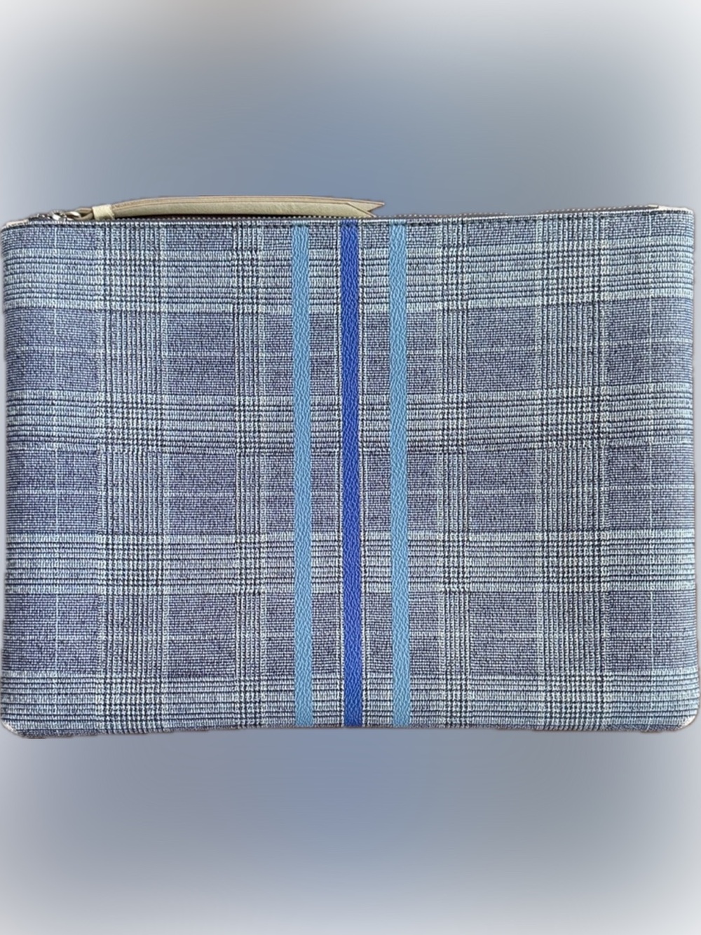 BANANA REPUBLIC LARGE ZIP POUCH SLEEVE CLUTCH PLAID BLUE GRANITE 267240 ≈9x12